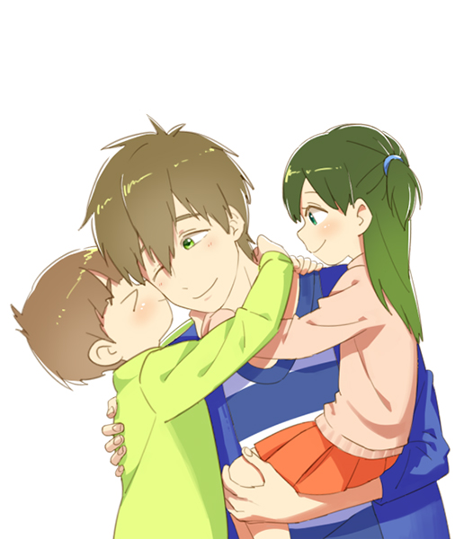 1girl, 2boys, free!, male_focus, multiple_boys, siblings, tachibana_makoto, tachibana_ran_(free!), tachibana_ren_(free!), tagme, twins