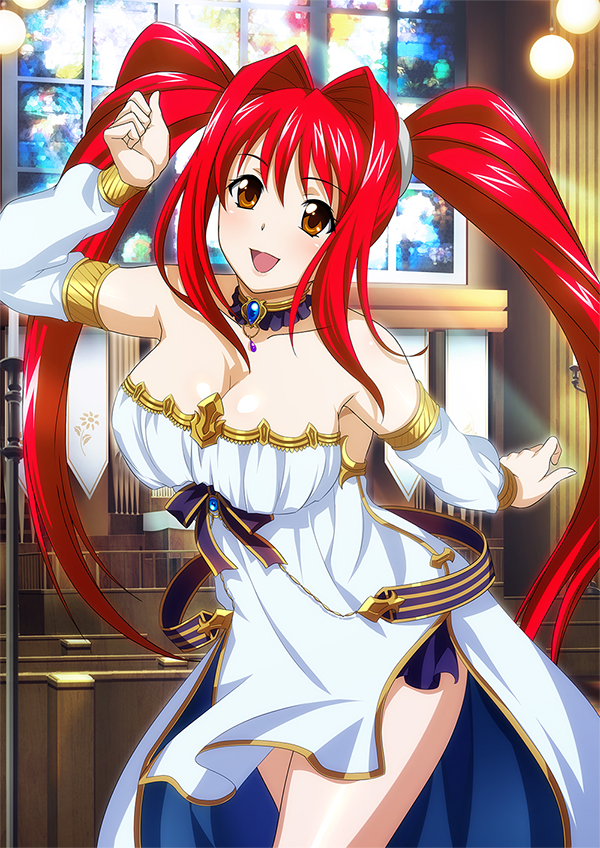 00s, 1girl, breasts, brown_eyes, cleavage, collarbone, detached_sleeves, dress