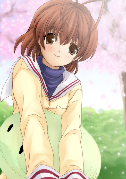 brown_eyes, brown_hair, clannad, dango, dango_daikazoku, furukawa_nagisa, rimecandy, school_uniform