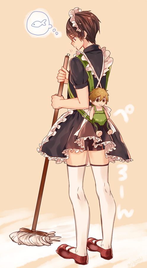1boy, crossdressinging, gesshi, high_speed!, maid, male_focus, nanase_haruka_(free!), thigh-highs