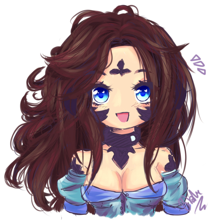 1girl, anujin_moks_(tinyqote), aqua_eyes, artist_name, au_ra, au_ra_xaela, blue_dress, blue_eyes