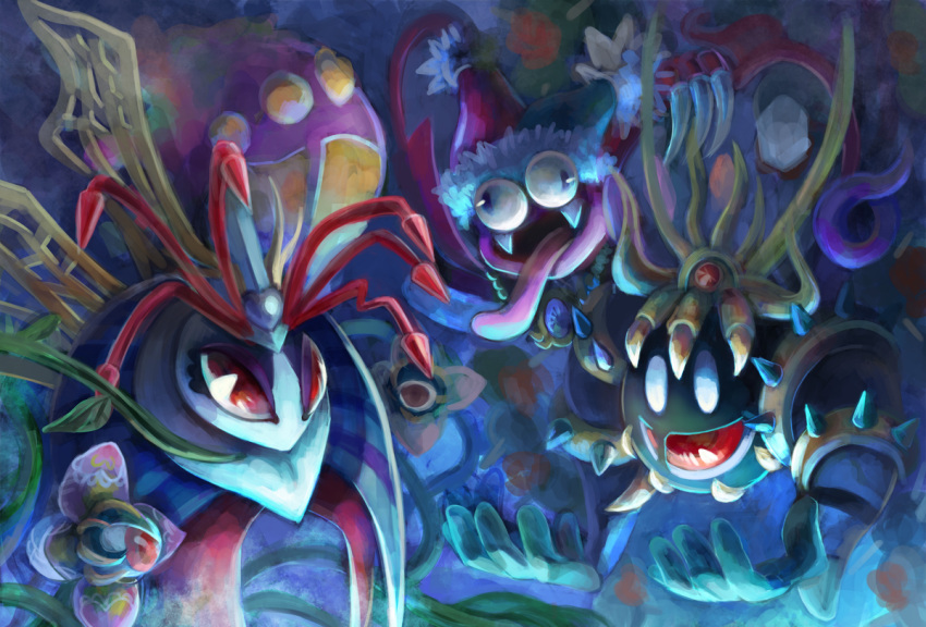 antenna, blue_eyes, blue_skin, creepy, crown, drawcia, drawcia_soul, fangs