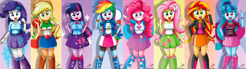 3840x1080, applejack, double_monitor, fluttershy, my_little_pony, my_little_pony_equestria_girls, my_little_pony_friendship_is_magic, pinkie_pie