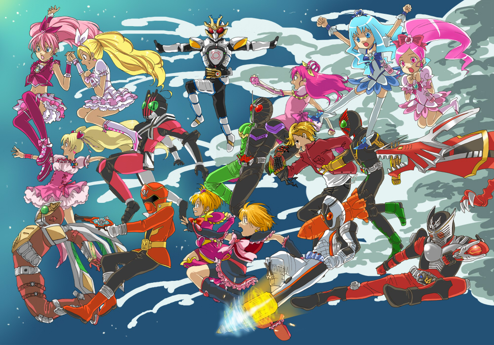 ankh_(ooo), crossover, cure_black, cure_bloom, cure_blossom, cure_dream, cure_marine, cure_melody