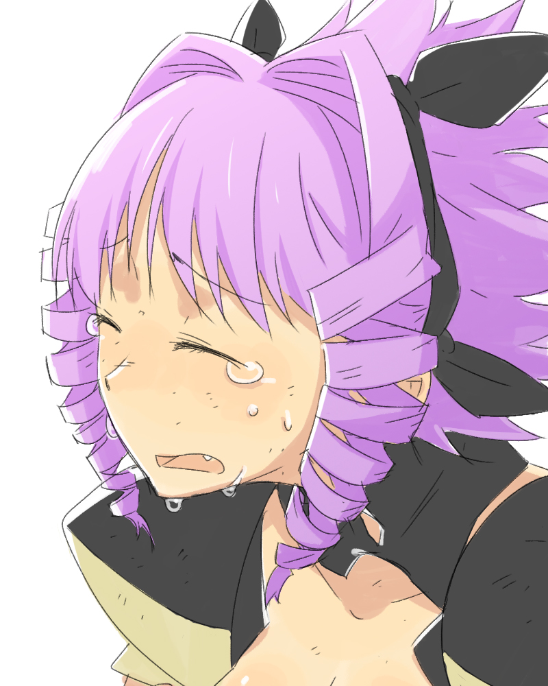 1girl, 90s, closed_eyes, crying, drill_hair, elgala, excel_saga, fang