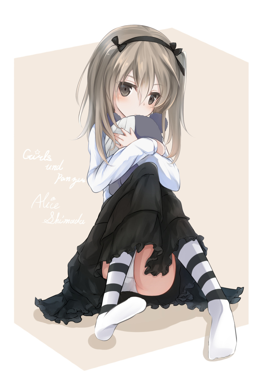 1girl, black_dress, brown_eyes, brown_hair, dress, girls_und_panzer, hairband, highres