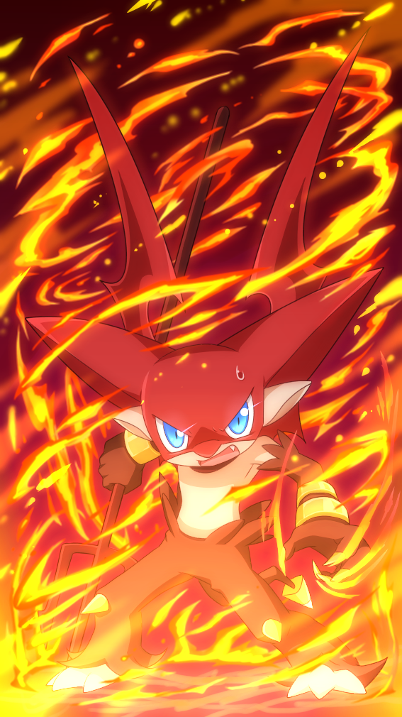 1boy, bat_wings, blue_eyes, devibiru, fire, gloves, gurifon, mask