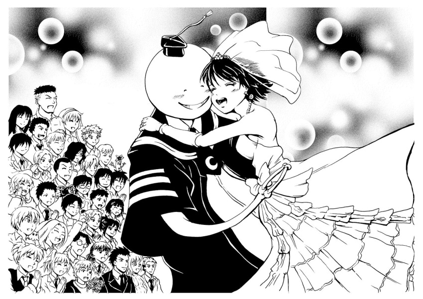 6+boys, ansatsu_kyoushitsu, black_hair, koro-sensei, monochrome, multiple_boys, multiple_girls, short_hair