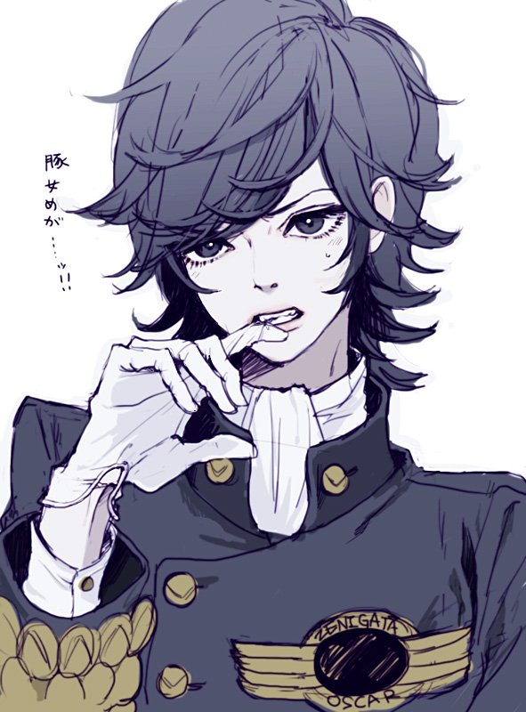 1boy, androgynous, biting, eyelashes, finger_to_mouth, gloves, lupin_iii, male_focus