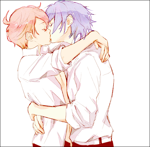 2boys, artra_ttt, blonde_hair, blush, kiss, male_focus, multiple_boys, silver_hair