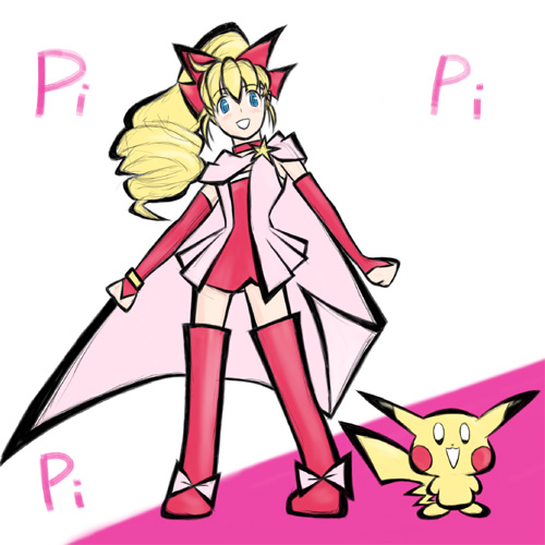 0peko, 1girl, blonde_hair, blue_eyes, cape, female, full_body, magical_pokemon_journey