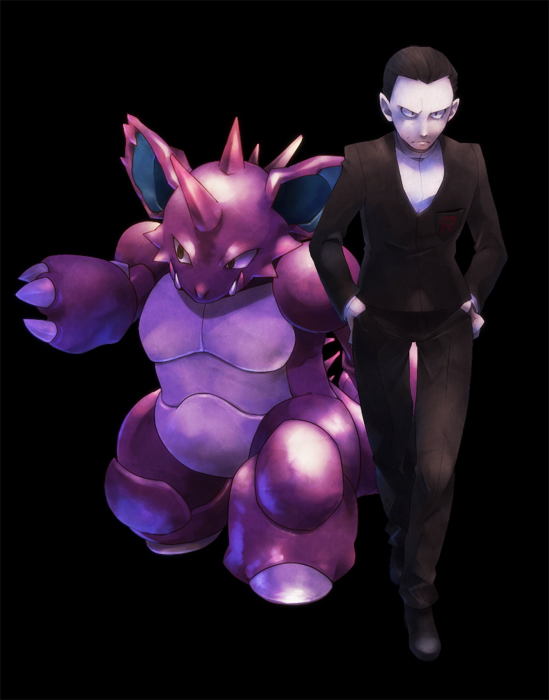 00s, 90s, black_hair, gym_leader, morori, nidoking, pokemon, pokemon_(game), pokemon_frlg, pokemon_rgby, sakaki_(pokemon), suit, team_rocket
