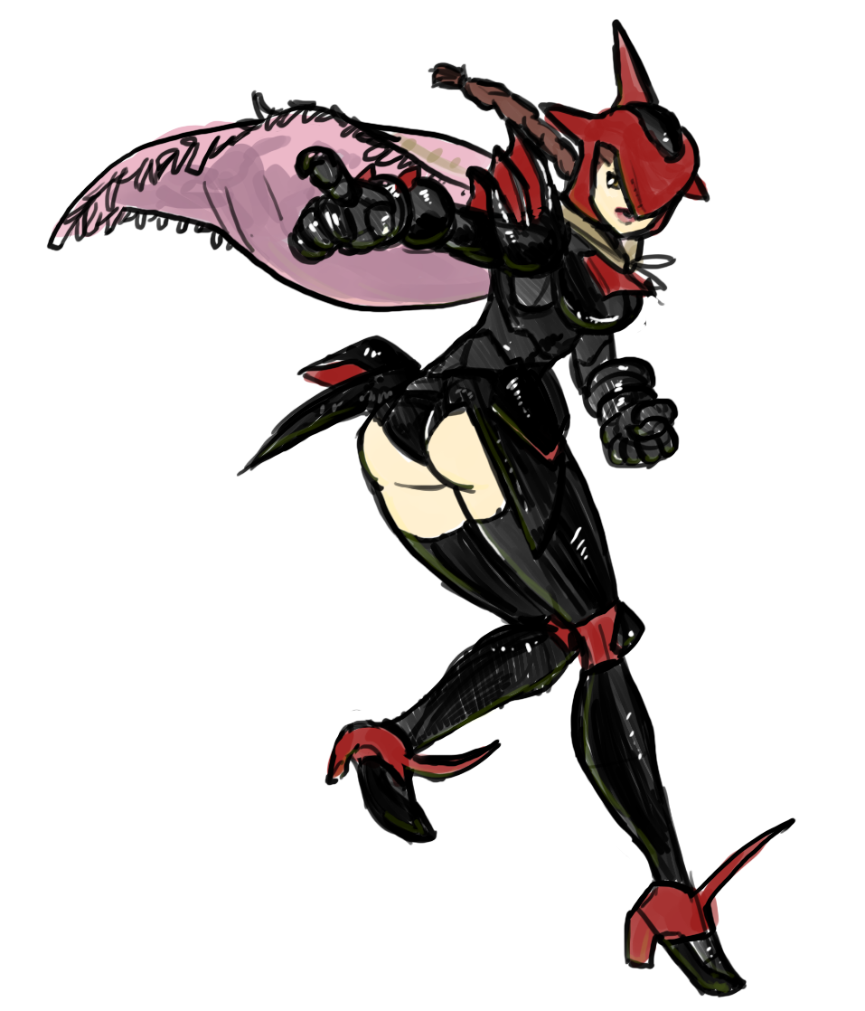 1girl, armor, ass, braid, cosplay, drawfag, high_heels, knight_blazer