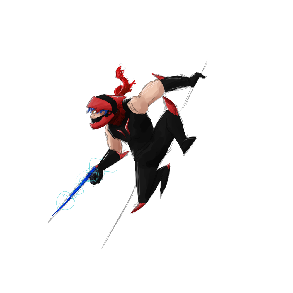 1boy, arm_blade, blue_hair, cosplay, crossover, drawfag, fusion, gloves