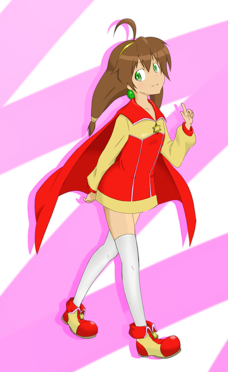 1girl, 4wiw, ahoge, brown_hair, cape, coat, green_eyes, hair_ornament