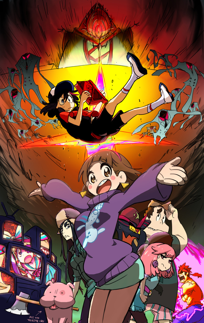 3boys, 6+girls, :d, alternate_costume, alternate_hairstyle, axe, baseball_cap, bill_cipher