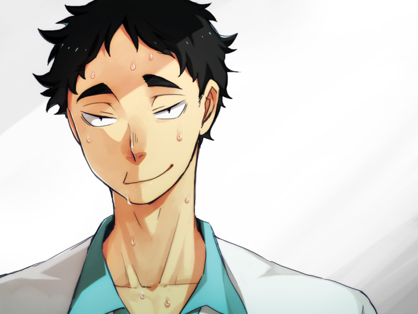 1boy, black_hair, blush, grin, haikyuu!!, looking_at_viewer, male_focus, matsukawa_issei