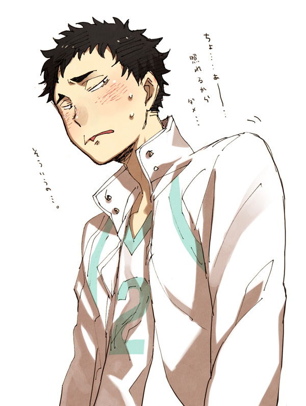 1boy, black_hair, blush, haikyuu!!, male_focus, matsukawa_issei, solo, sweat