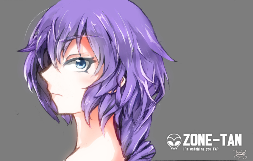 1girl, blue_eyes, drill_hair, long_hair, precipitation24, purple_hair, zone-tan