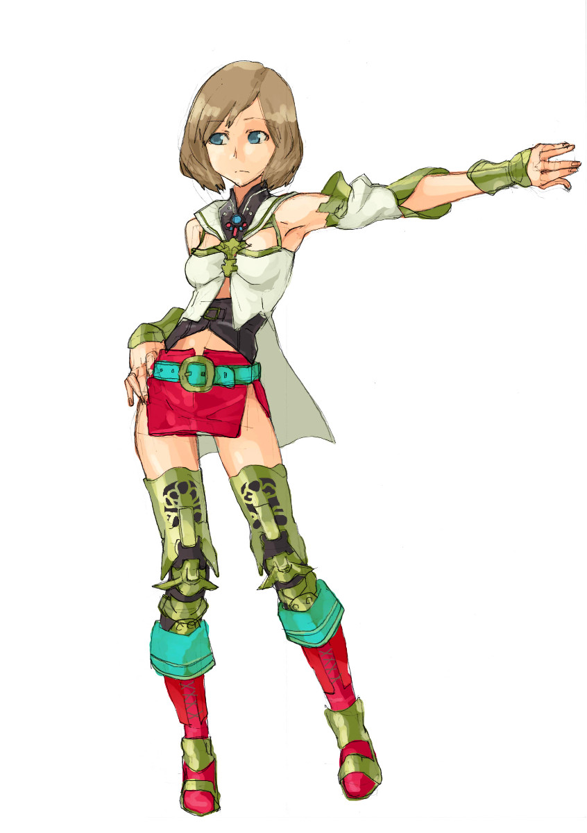 1girl, armor, ashelia_b'nargin_dalmasca, belt, blonde_hair, breasts, final_fantasy, final_fantasy_xii, highres, masunikuru, miniskirt, short_hair, skirt, solo