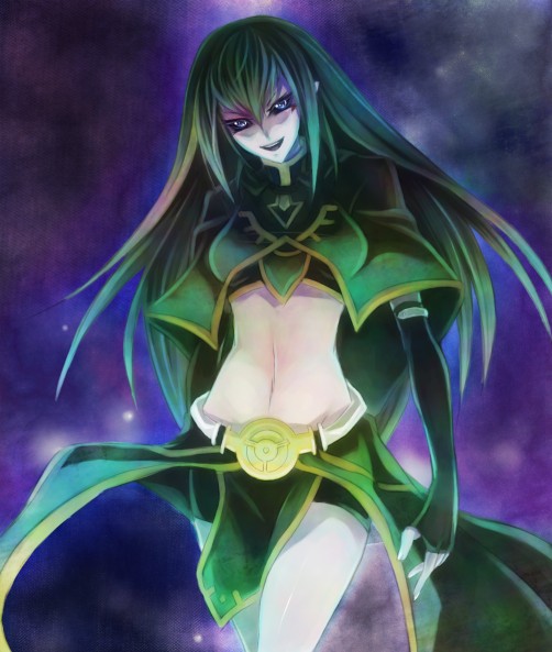 black_sclera, carly_nagisa, dark_persona, elbow_gloves, gloves, green_hair, legs, long_hair