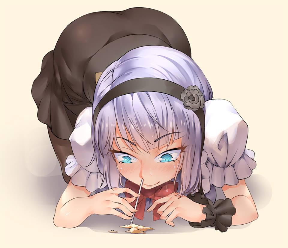 1girl, black_legwear, blue_eyes, blush, dagashi_kashi, dress, hairband, pantyhose