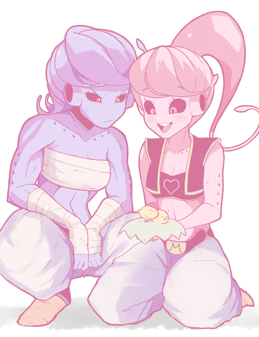 2girls, black_sclera, blue_skin, borrowed_character, dragon_ball, dragon_ball_xenoverse, dragonball_z, female_majin