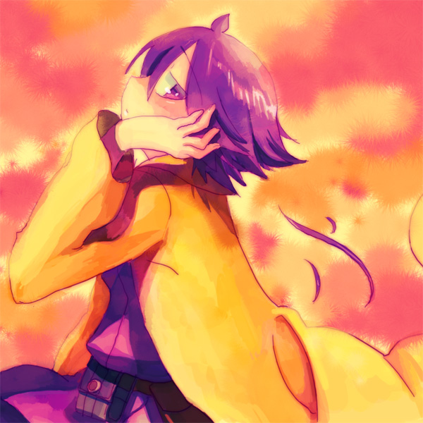 00s, 1girl, androgynous, artist_request, black_eyes, black_hair, clouds, cut_hair, kino, kino_no_tabi, long_coat, looking_at_viewer, petal, pouch_bag, short_hair, sky, solo, tagme