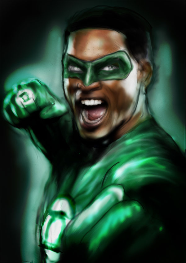 1boy, bodysuit, dark_skin, dc_comics, domino_mask, fist, green_lantern, green_lantern_(series)