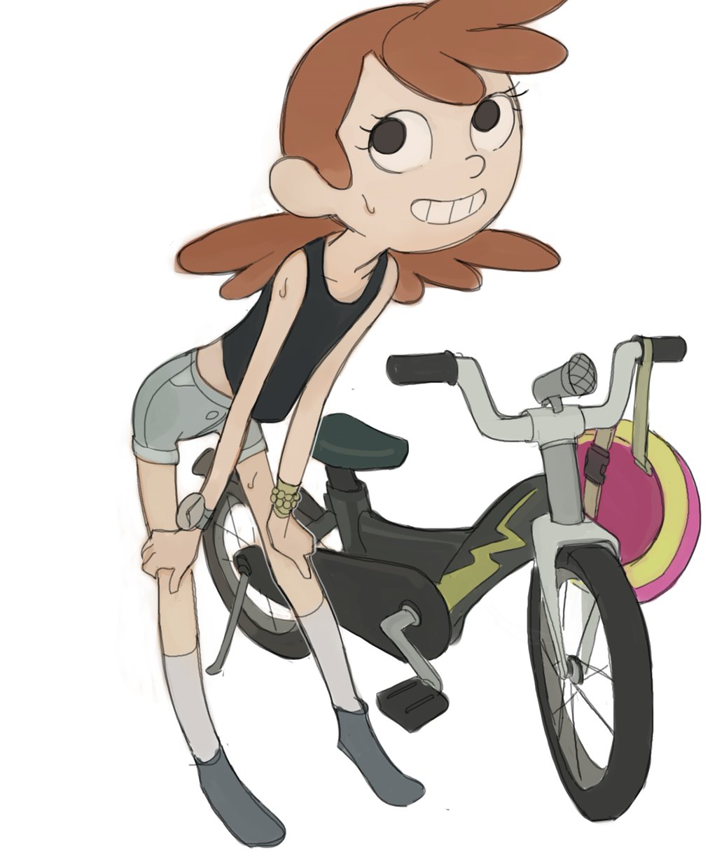 1girl, amy_gillis, brown_hair, clarence, season_(artist), simple_background, tagme, thigh_gap