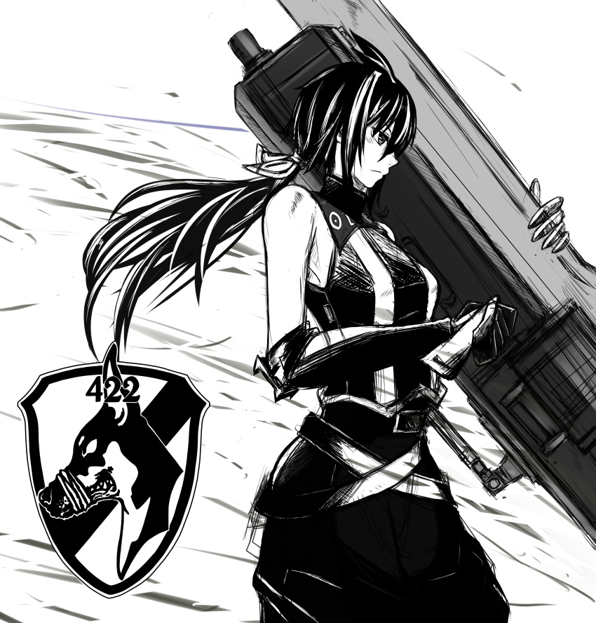 1girl, bare_shoulders, darcsen, female, gloves, gun, highres, imca