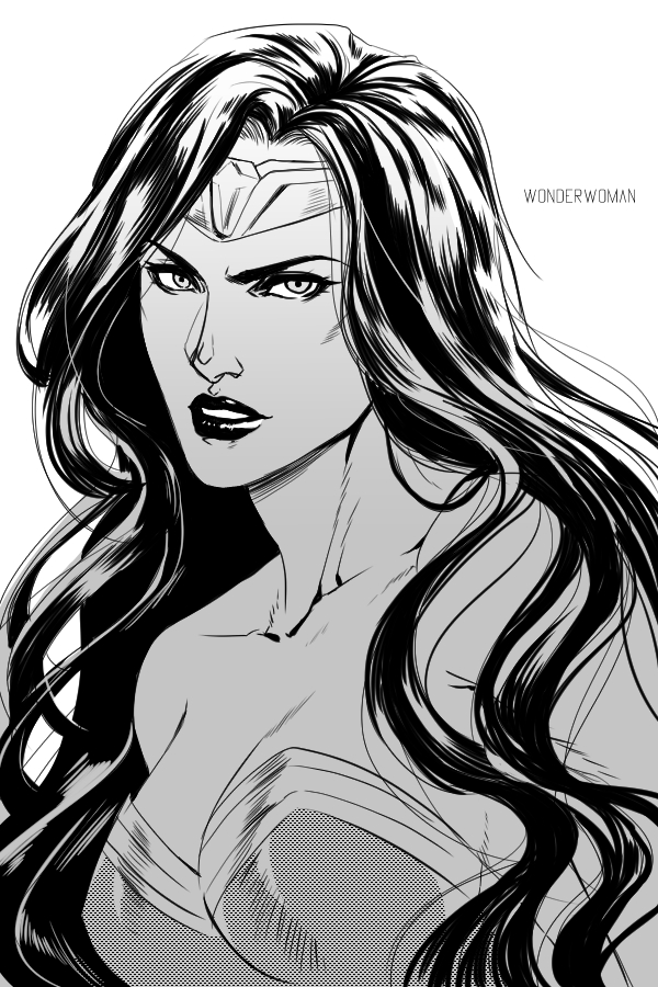 1girl, dawn_of_justice, dc_comics, forehead_protector, monochrome, solo, wonder_woman, wonder_woman_(series)