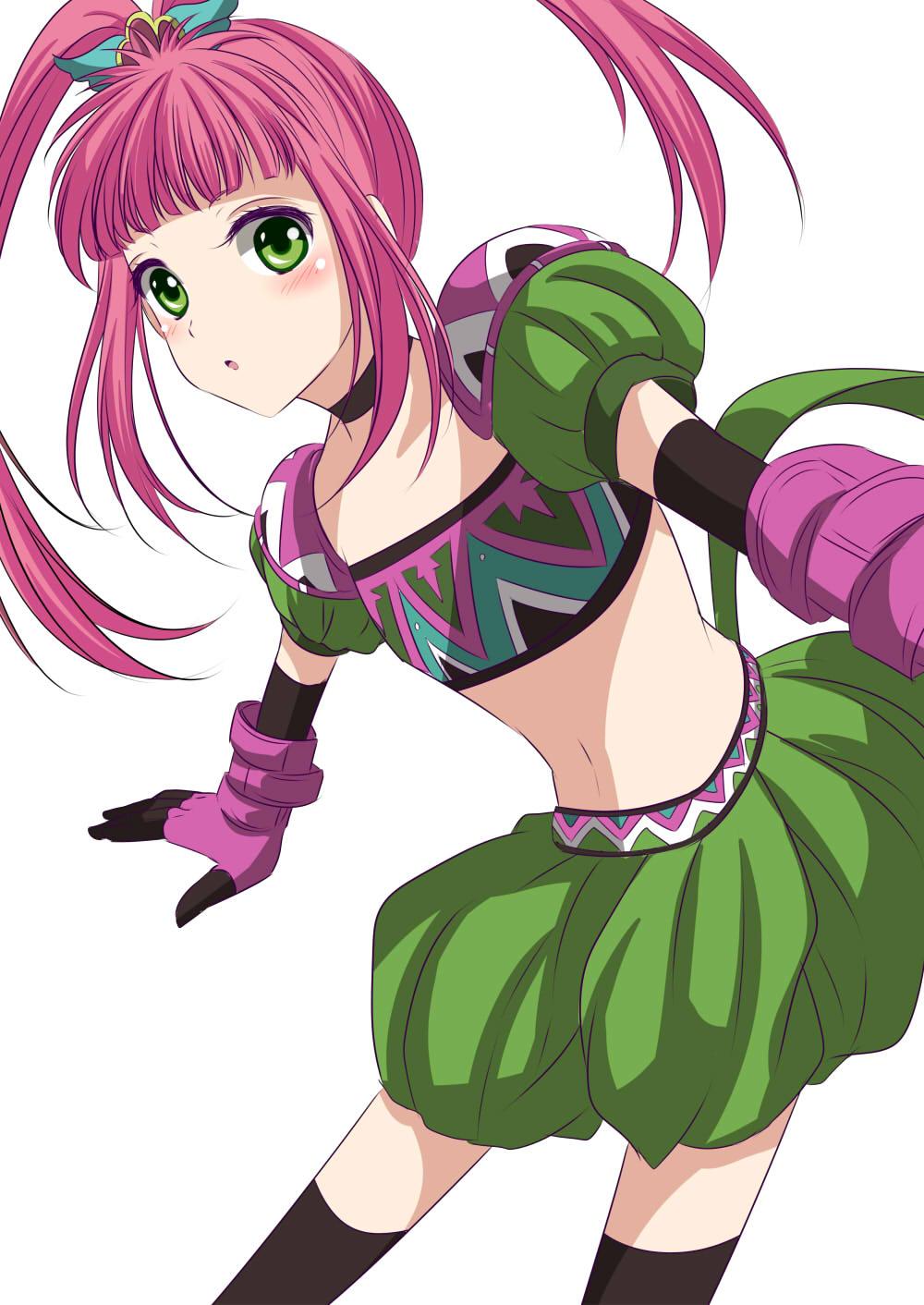 1girl, blush, chelsea_torn, choker, elbow_gloves, gloves, green_eyes, hair_ornament