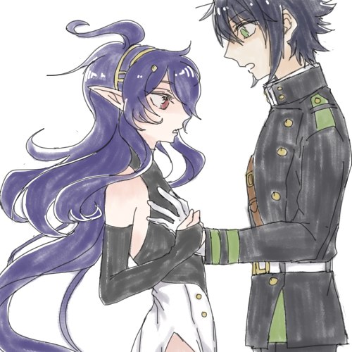 2boys, ahoge, androgynous, ashuramaru, asymmetrical_bangs, bare_shoulders, belt, black_hair