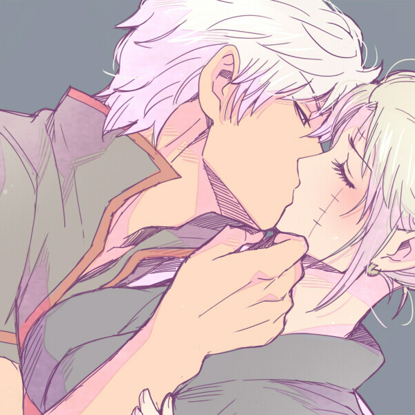 1boy, 1girl, 3mm, blonde_hair, blush, closed_eyes, couple, earrings