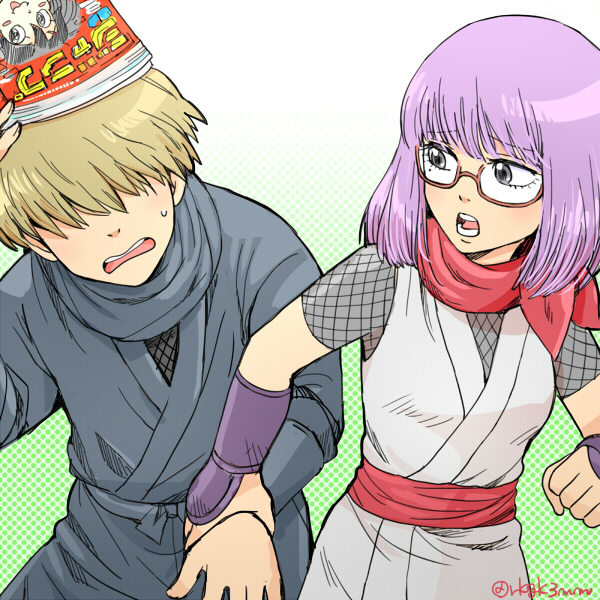1boy, 1girl, 3mm, gintama, glasses, hattori_zenzou, mole, mole_under_eye