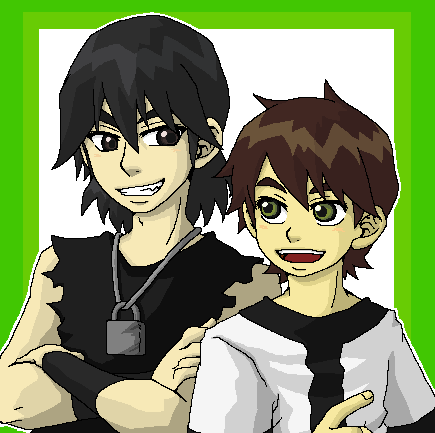 2boys, bare_shoulders, ben_10, benjamin_kirby_tennyson, black_eyes, black_hair, brown_hair, crossed_arms
