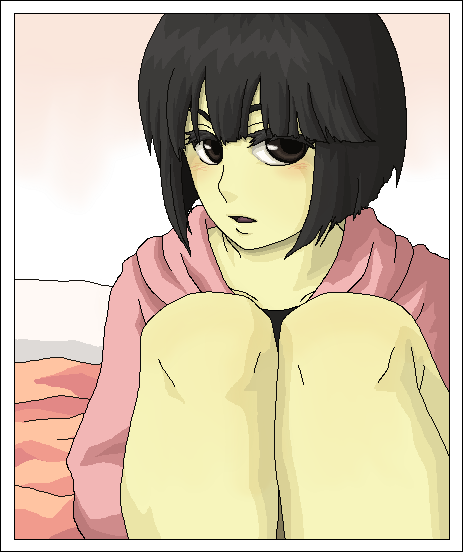 1girl, ben_10, ben_10:_alien_force, black_eyes, black_hair, blush, bob_cut, hood, hoodie, julie_yamamoto, kou_(kian), open_mouth, short_hair, sitting, solo, upper_body