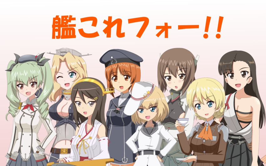 anchovy, bare_shoulders, beret, blonde_hair, blue_eyes, blush, braid, breasts