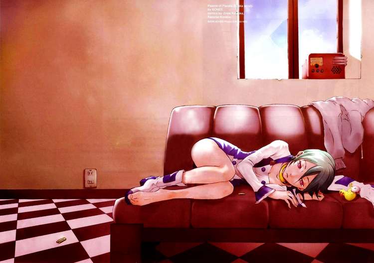 eureka, eureka_7, green_hair, laying_down, outlet, radio, sad, toy
