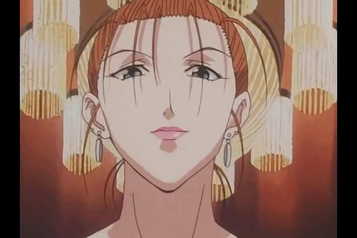 1girl, 90s, animated, animated_gif, baise, blue_eyes, brown_hair, earrings