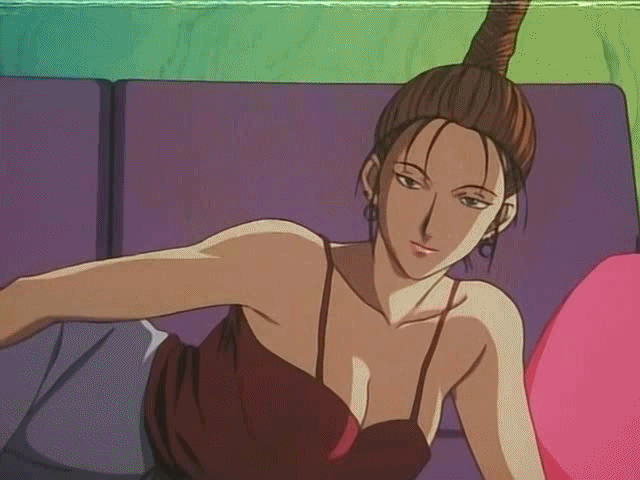 1girl, 90s, animated, animated_gif, baise, bare_shoulders, blue_eyes, braid