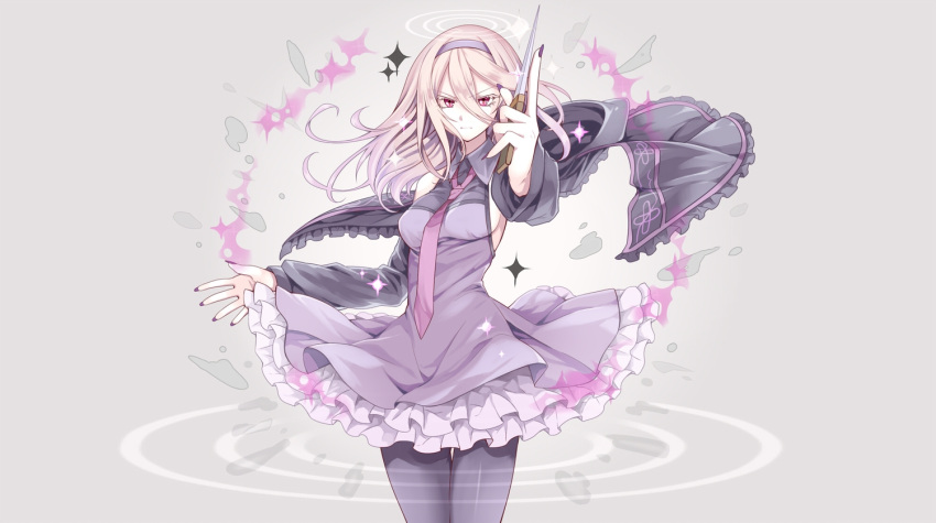 1girl, angry, black_nails, breasts, collar, dagger, dress, female