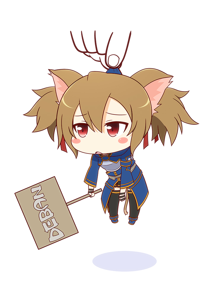 1girl, animal_ears, black_legwear, blush, blush_stickers, brown_hair, cat_ears, cat_tail