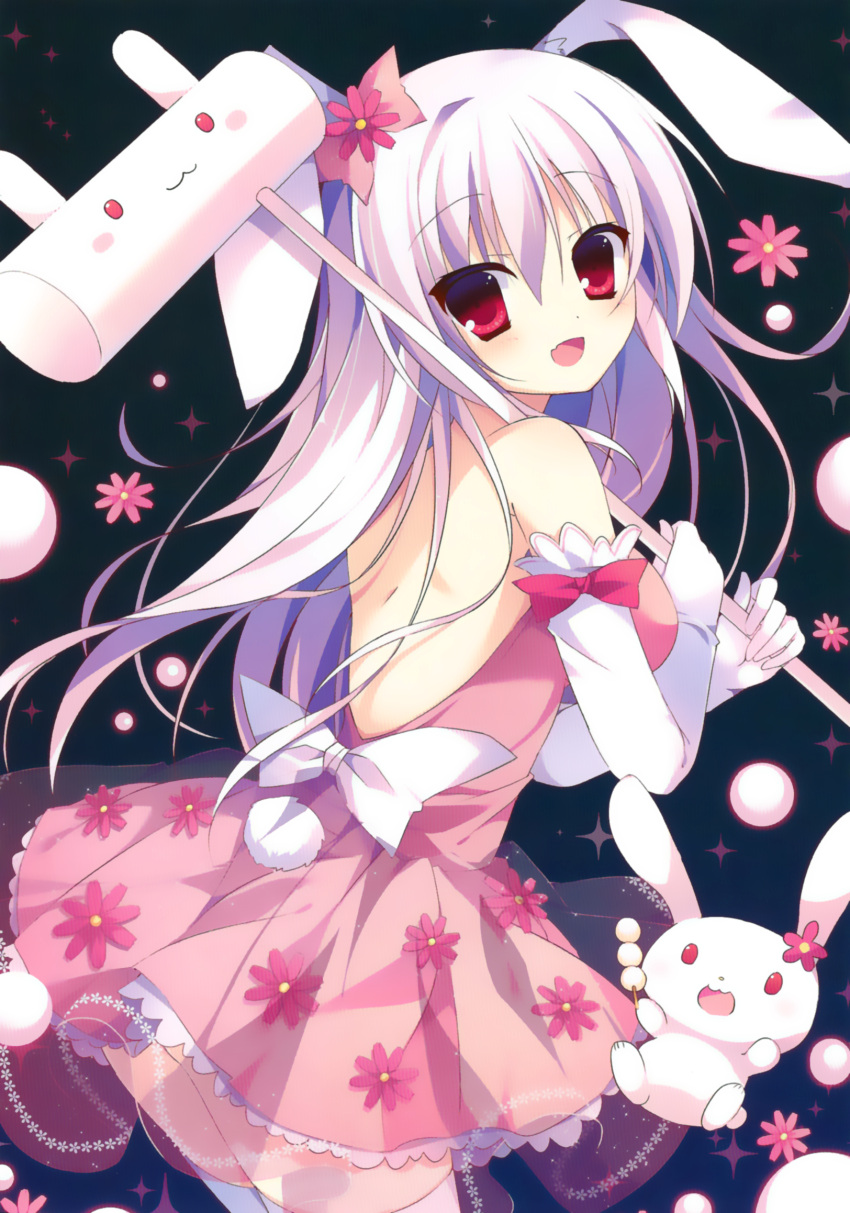 1girl, animal_ears, blush, comic_market, comic_market_86, dress, fang, female