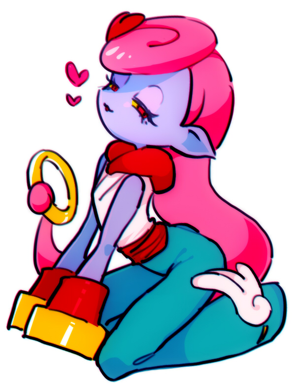 <3, 1boy, casanuva, looking_at_viewer, motemacool, pink_hair, pointy_ears, purple_skin