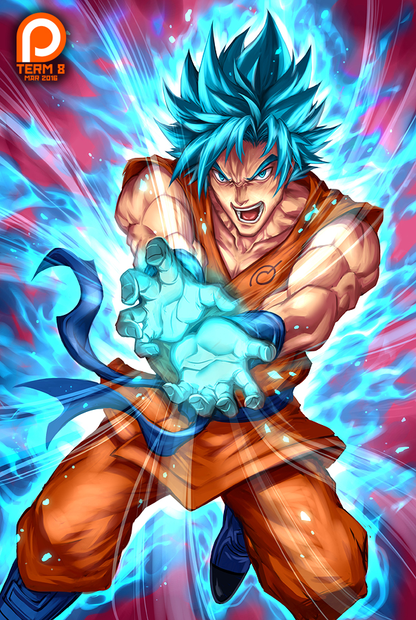 1boy, aura, blue_hair, dougi, dragon_ball, dragon_ball_super, glowing, kuroi-tsuki