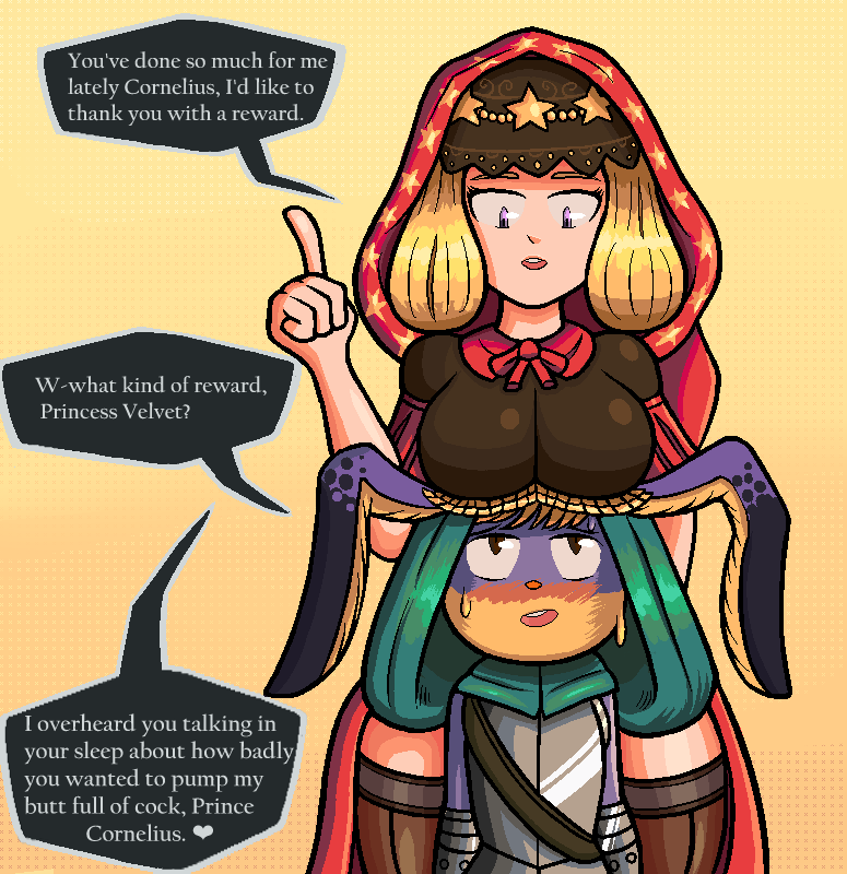 1boy, 1girl, cornelius_(odin_sphere), english, hood, odin_sphere, pooka_(odin_sphere), speech_bubble