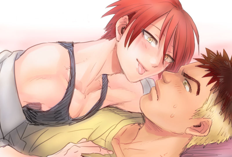 2boys, akabane_karma, ansatsu_kyoushitsu, blush, male_focus, multicolored_hair, multiple_boys, naughty_face
