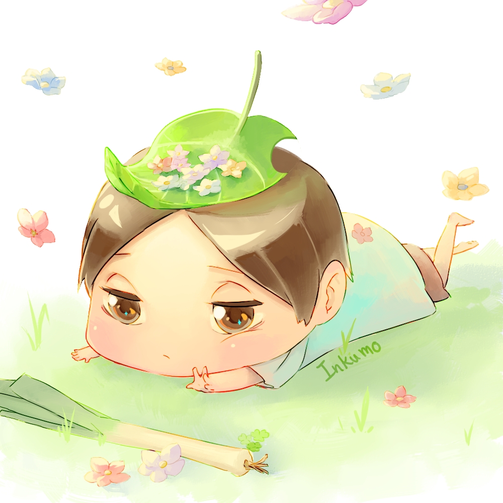 1boy, flower, food, haikyuu!!, inkumo, kunimi_akira, leaves, leek